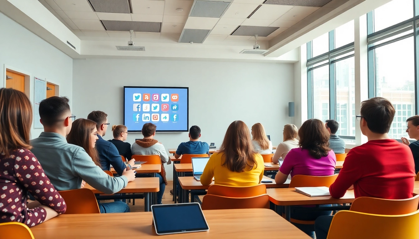 Engaged students participating in Σεμινάρια Social Media marketing training session.