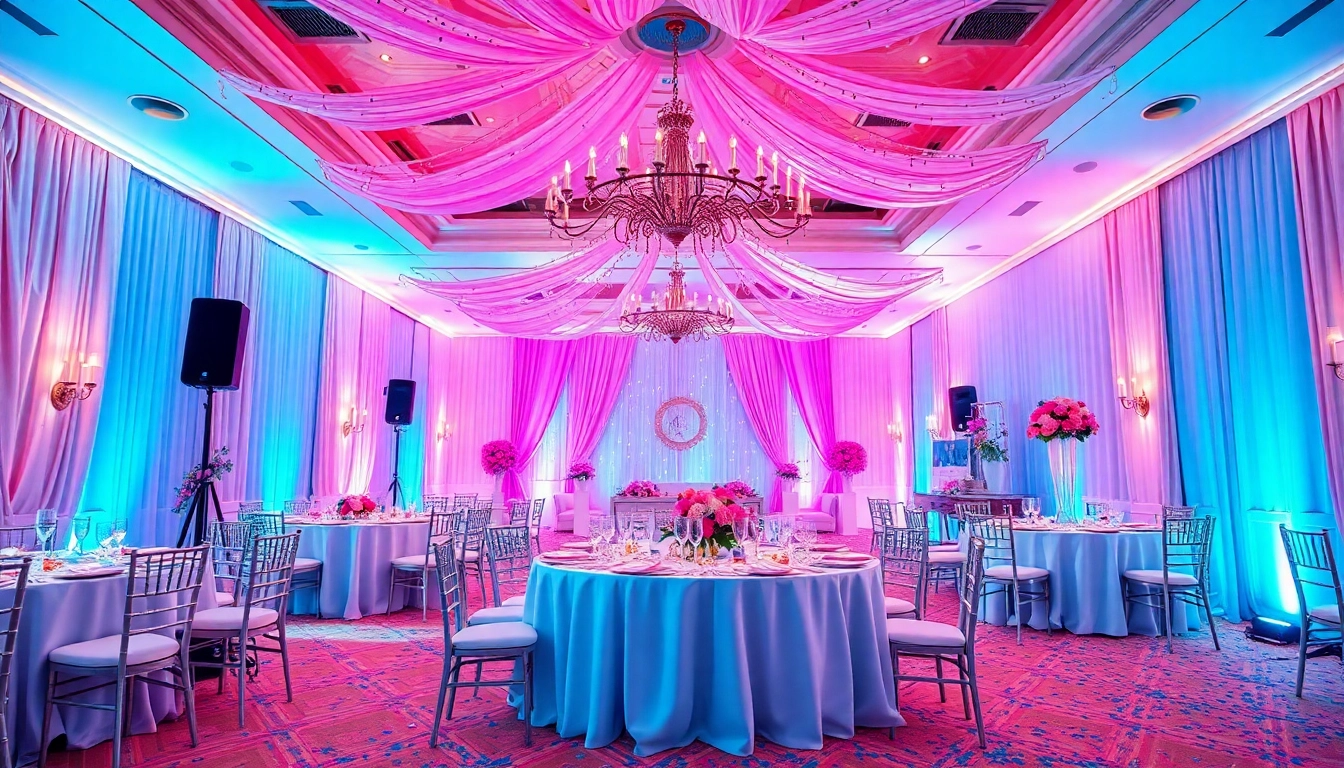 Setting a unique event with elegant decor, vibrant colors, and festive atmosphere.