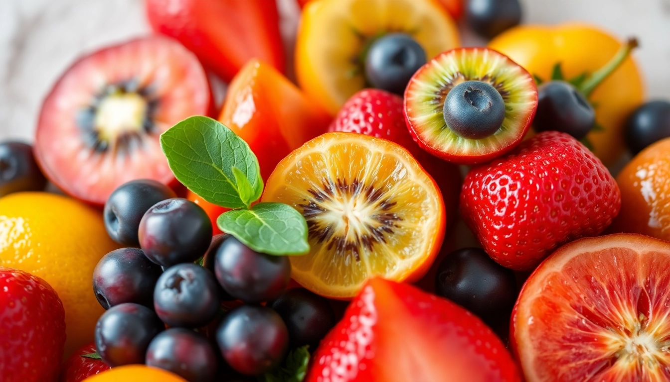 Showcasing vibrant fruits rich in antioxidants, highlighting their natural colors and textures for health benefits.