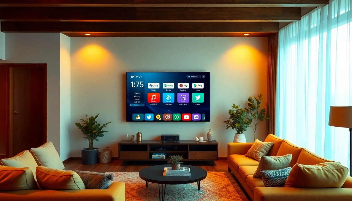 Watch a free iptv trial on a sleek flat-screen TV in a cozy living room.